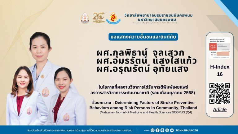 ขอแสดงความชื่นชมและยินดีกับผศ.กุลพิธาน์ จุลเสวก ผศ.อมรรัตน์ แสงใสแก้ว และผศ.อรุณรัตน์ อุทัยแสงในโอกาสที่ผลงานวิชาการได้รับการตีพิมพ์เผยแพร่ ลงวารสารวิชาการระดับนานาชาติ (รอบเดือนตุลาคม 2568)