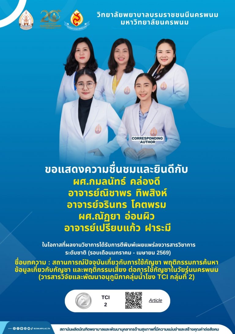ขอแสดงความชื่นชมและยินดีกับผศ.กมลนัทธ์ คล่องดีอาจารย์ณิชาพร ทิพสิงห์อาจารย์จรินทร โคตพรมผศ.ณัฏยา อ่อนผิวอาจารย์เปรียบแก้ว ฝาระมี